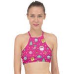 cute pink christmas pattern Halter Bikini Top