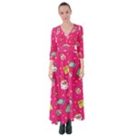 cute pink christmas pattern Button Up Maxi Dress