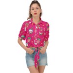 cute pink christmas pattern Tie Front Shirt 