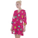 cute pink christmas pattern Open Neck Shift Dress