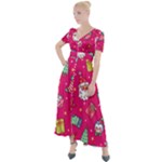 cute pink christmas pattern Button Up Short Sleeve Maxi Dress