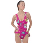 cute pink christmas pattern Side Cut Out Swimsuit