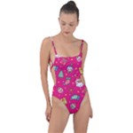 cute pink christmas pattern Tie Strap One Piece Swimsuit