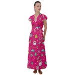 cute pink christmas pattern Flutter Sleeve Maxi Dress