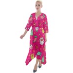 cute pink christmas pattern Quarter Sleeve Wrap Front Maxi Dress