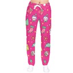 cute pink christmas pattern Women Velvet Drawstring Pants