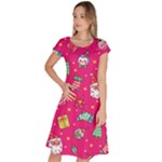 cute pink christmas pattern Classic Short Sleeve Dress