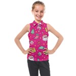 cute pink christmas pattern Kids  Sleeveless Polo T-Shirt