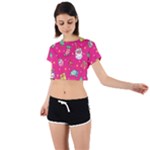 cute pink christmas pattern Tie Back Short Sleeve Crop T-Shirt