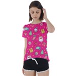 cute pink christmas pattern Short Sleeve Open Back T-Shirt