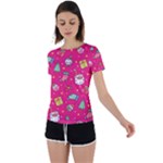 cute pink christmas pattern Back Circle Cutout Sports T-Shirt