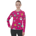 cute pink christmas pattern Women s Pique Long Sleeve T-Shirt