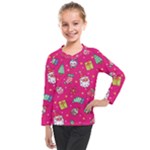 cute pink christmas pattern Kids  Long Mesh T-Shirt