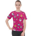 cute pink christmas pattern Women s Sport Raglan T-Shirt