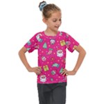 cute pink christmas pattern Kids  Mesh Piece T-Shirt