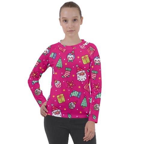 cute pink christmas pattern Women s Long Sleeve Raglan T