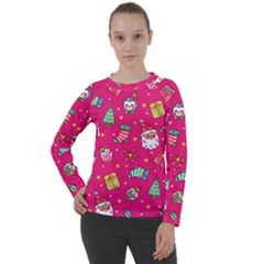 cute pink christmas pattern Women s Long Sleeve Raglan T