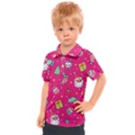 cute pink christmas pattern Kids  Polo T-Shirt