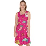 cute pink christmas pattern Knee Length Skater Dress With Pockets