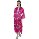 cute pink christmas pattern Maxi Satin Kimono