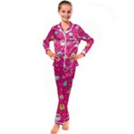 cute pink christmas pattern Kids  Satin Long Sleeve Pajamas Set