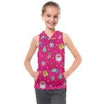 cute pink christmas pattern Kids  Sleeveless Hoodie