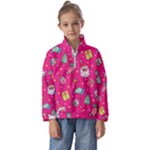 cute pink christmas pattern Kids  Half Zip Hoodie