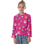 cute pink christmas pattern Kids  Frill Detail T-Shirt