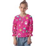 cute pink christmas pattern Kids  Cuff Sleeve Top