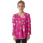 cute pink christmas pattern Kids  V Neck Casual Top