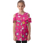 cute pink christmas pattern Fold Over Open Sleeve Top