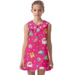 cute pink christmas pattern Kids  Pilgrim Collar Ruffle Hem Dress