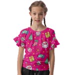 cute pink christmas pattern Kids  Cut Out Flutter Sleeves