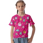 cute pink christmas pattern Kids  Cuff Sleeve Scrunch Bottom T-Shirt