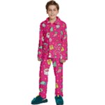 cute pink christmas pattern Kids  Long Sleeve Velvet Pajamas Set