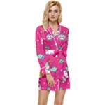 cute pink christmas pattern Long Sleeve Satin Robe