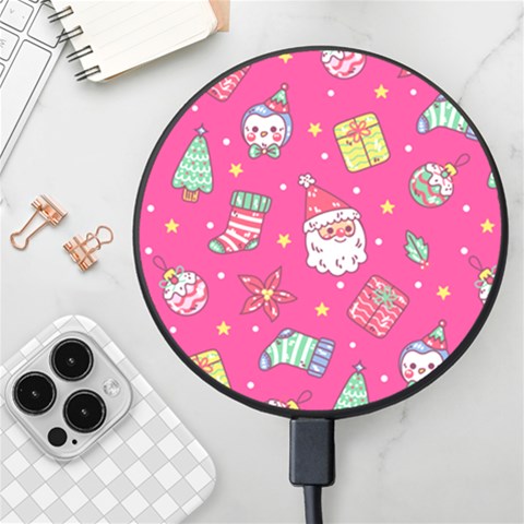 cute pink christmas pattern Wireless Fast Charger(Black) from ArtsNow.com