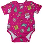 cute pink christmas pattern Baby Short Sleeve Bodysuit