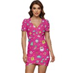 cute pink christmas pattern Low Cut Cap Sleeve Mini Dress