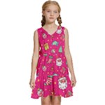 cute pink christmas pattern Kids  Sleeveless Tiered Mini Dress