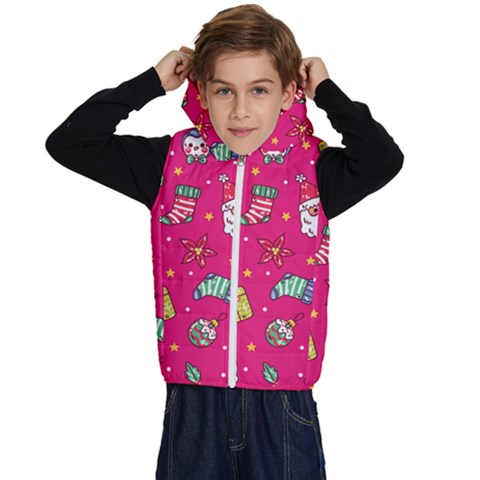 cute pink christmas pattern Kids  Stylish Hooded Puffer Vest from ArtsNow.com