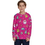 cute pink christmas pattern Kids  Crewneck Sweatshirt