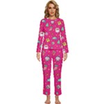 cute pink christmas pattern Womens  Long Sleeve Lightweight Pajamas Set