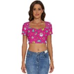 cute pink christmas pattern Short Sleeve Square Neckline Crop Top 