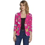 cute pink christmas pattern Women s One-Button 3/4 Sleeve Short Jacket