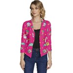 cute pink christmas pattern Women s Casual 3/4 Sleeve Spring Jacket