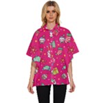 cute pink christmas pattern Women s Batwing Button Up Shirt