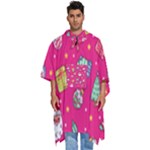 cute pink christmas pattern Men s Hooded Rain Ponchos