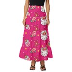 cute pink christmas pattern Tiered Ruffle Maxi Skirt