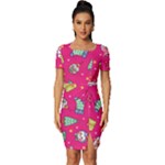 cute pink christmas pattern Fitted Knot Split End Bodycon Dress